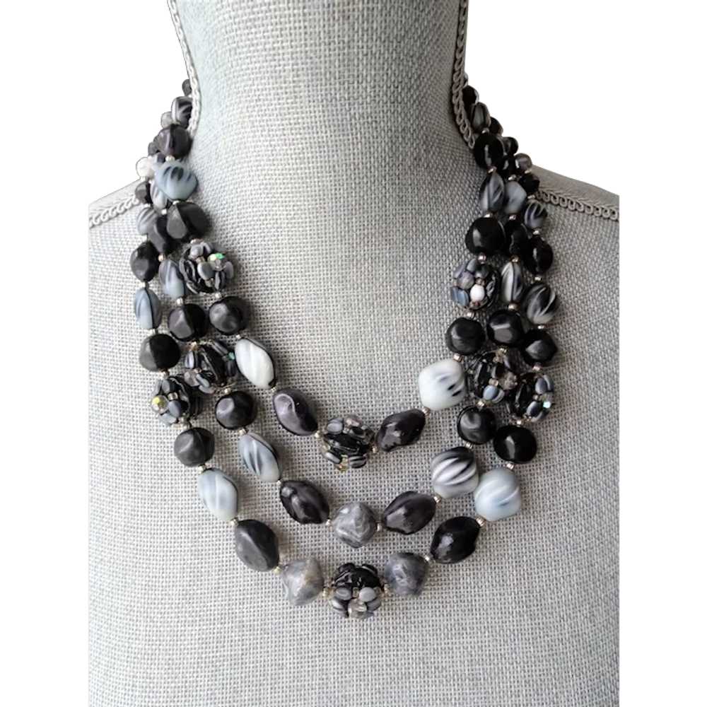 UNIQUE Vintage Necklace,Three Strand Crystal and … - image 1