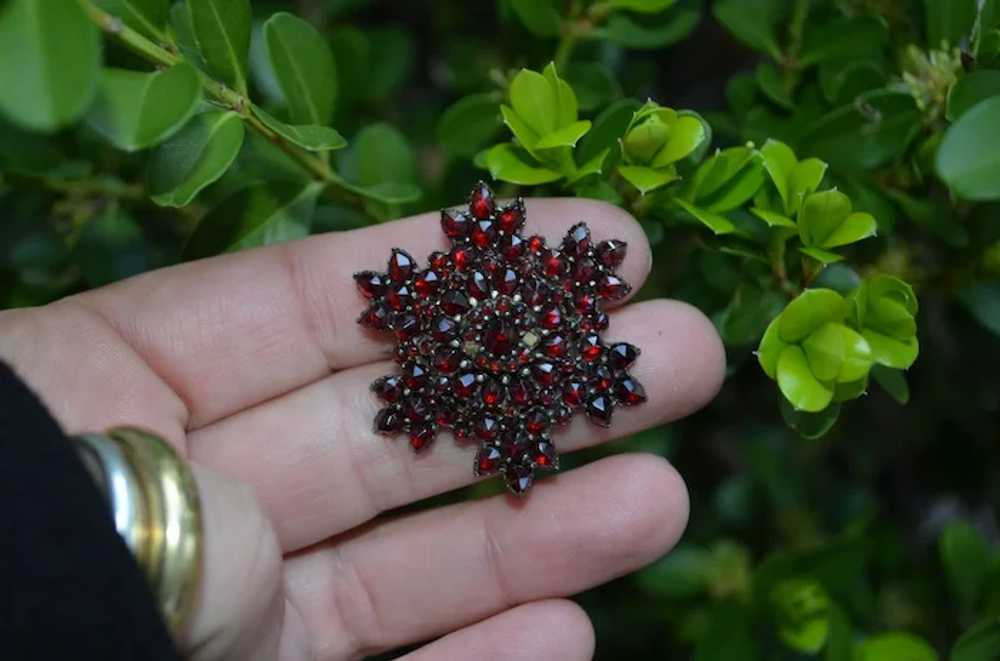 Victorian Sterling Silver Gilt Rose Cut Garnet Pi… - image 3