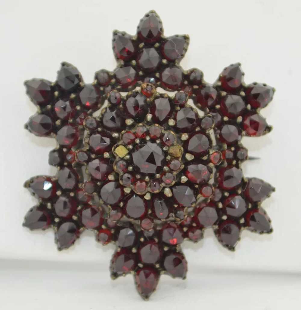 Victorian Sterling Silver Gilt Rose Cut Garnet Pi… - image 4