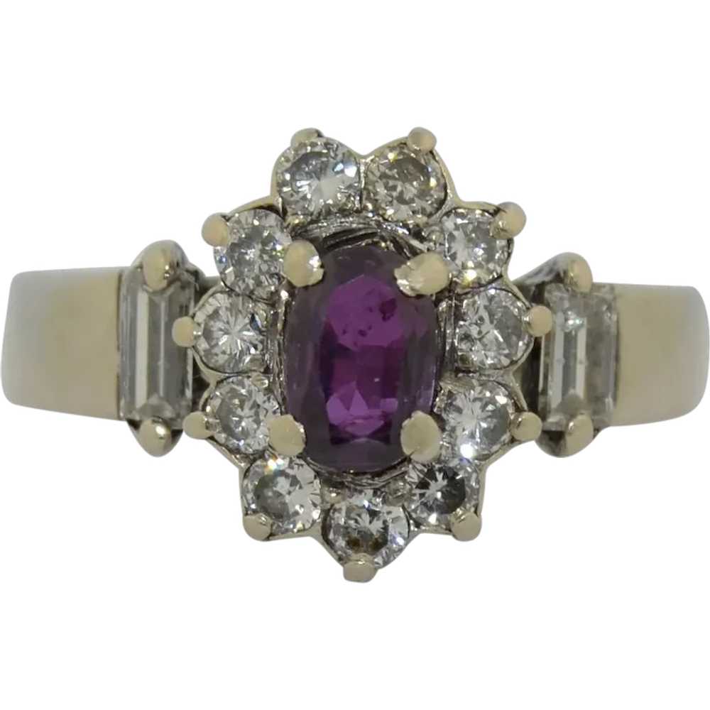 14K Purple Sapphire & Diamond Halo Ring - image 1