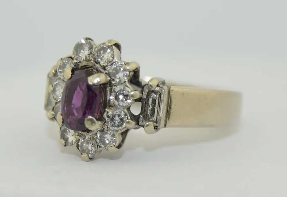 14K Purple Sapphire & Diamond Halo Ring - image 2