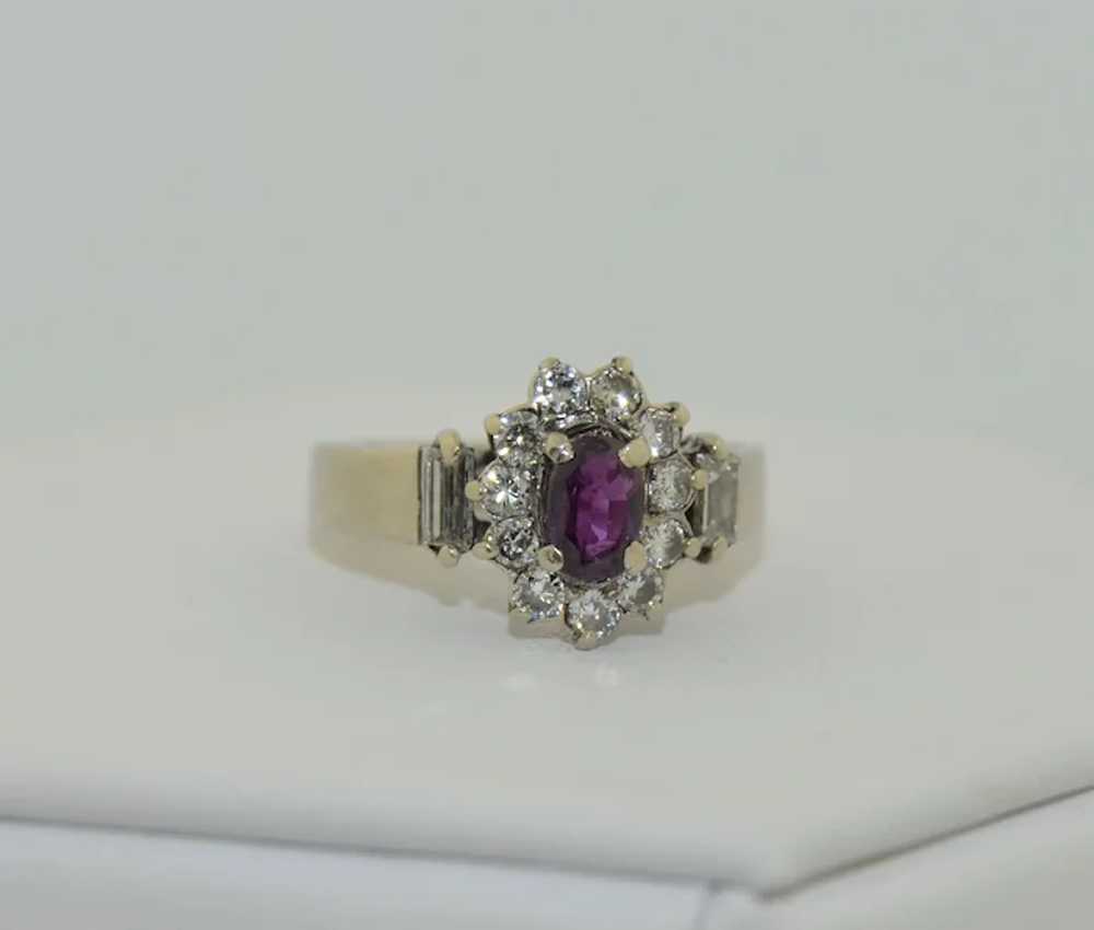 14K Purple Sapphire & Diamond Halo Ring - image 3