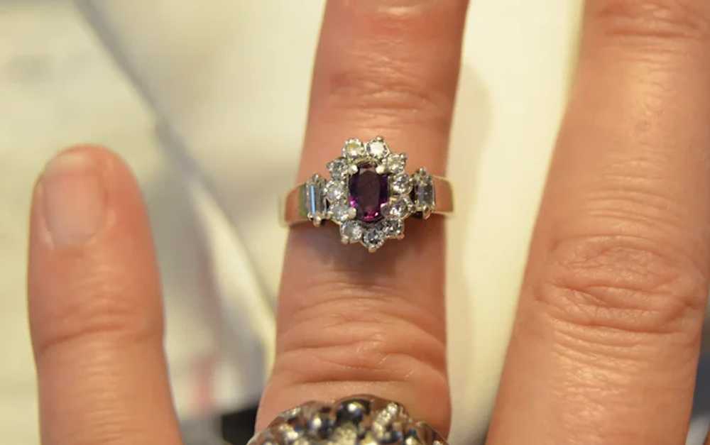 14K Purple Sapphire & Diamond Halo Ring - image 4