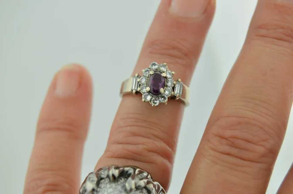 14K Purple Sapphire & Diamond Halo Ring - image 5