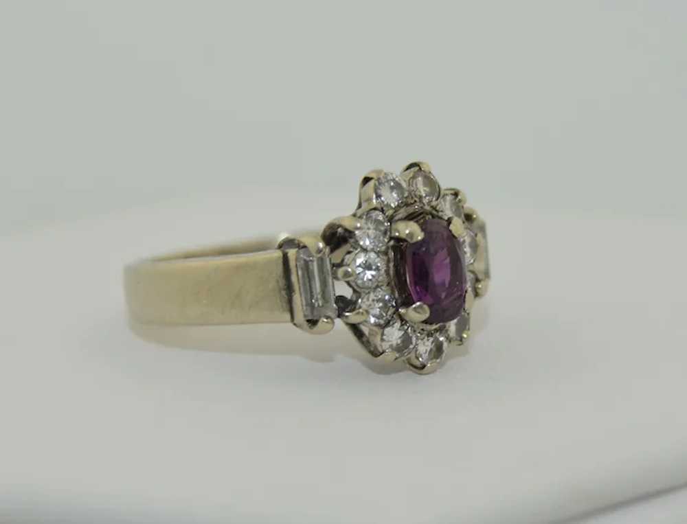 14K Purple Sapphire & Diamond Halo Ring - image 7