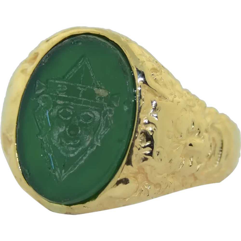 14K Art Nouveau Figural Chrysoprase Intaglio Seal… - image 1