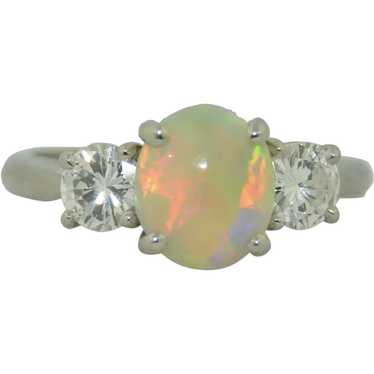 Platinum Fine Diamond and Opal Ring - image 1
