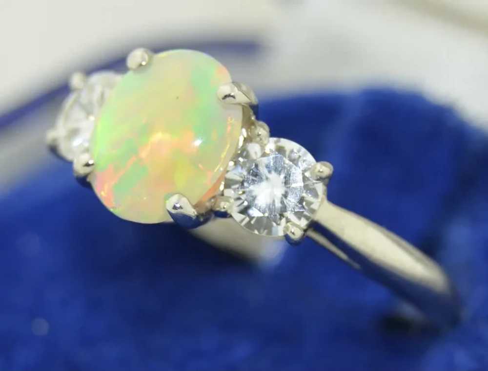 Platinum Fine Diamond and Opal Ring - image 3