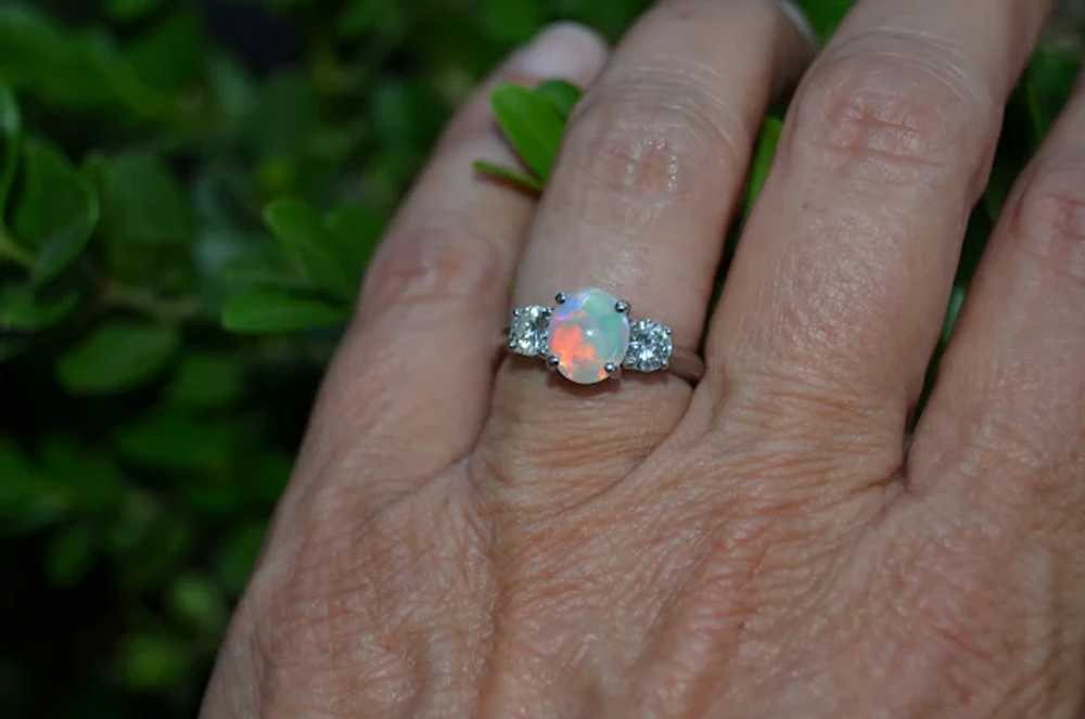 Platinum Fine Diamond and Opal Ring - image 7