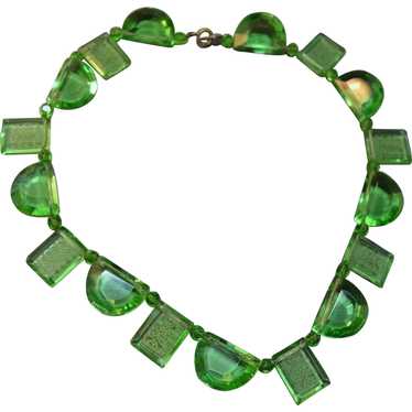 RARE Art Deco 1920's Green Intaglio Etched  Glass 