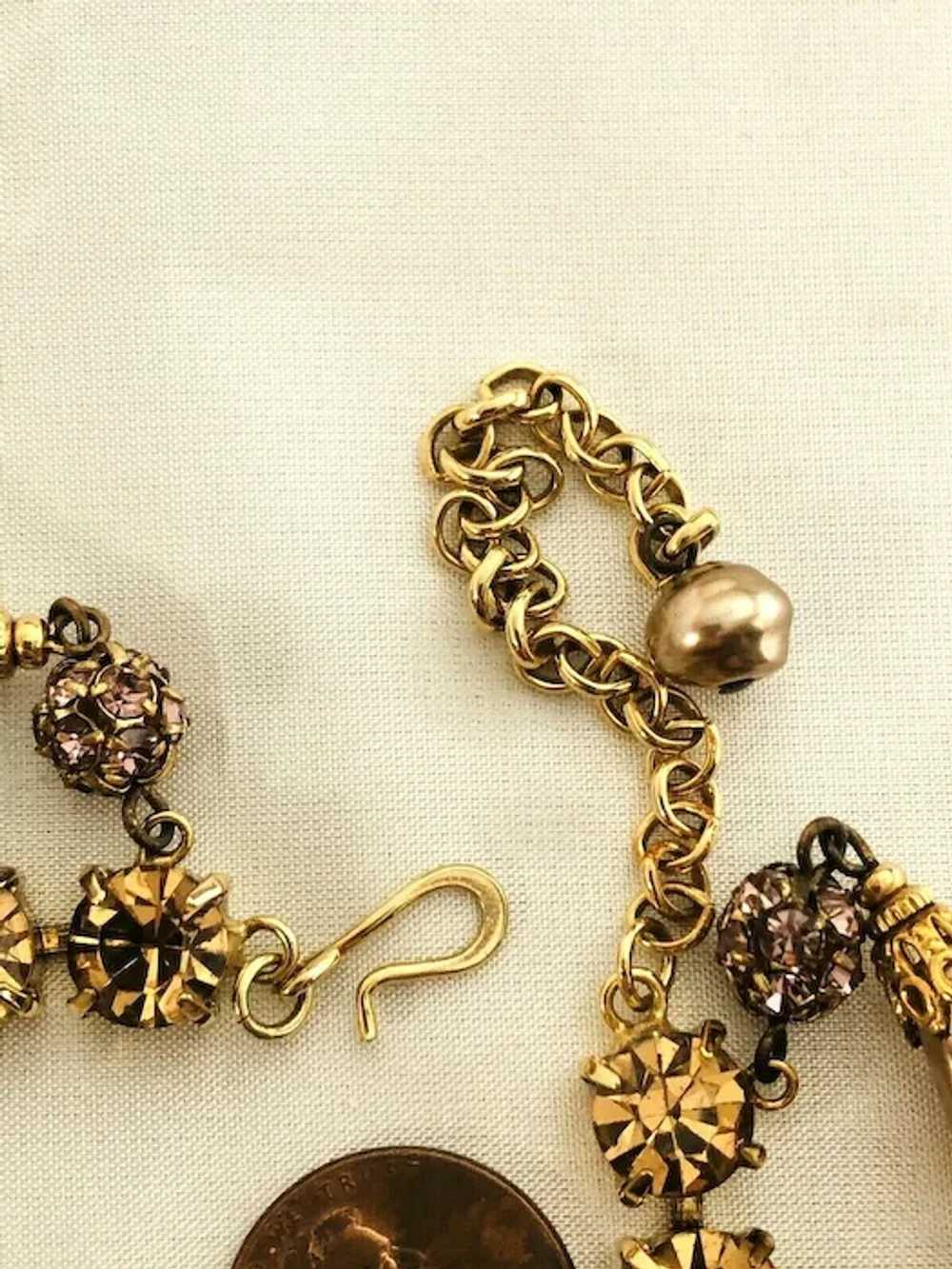 Vintage Golden Faux Pearl Tear Drop Bib Necklace … - image 5