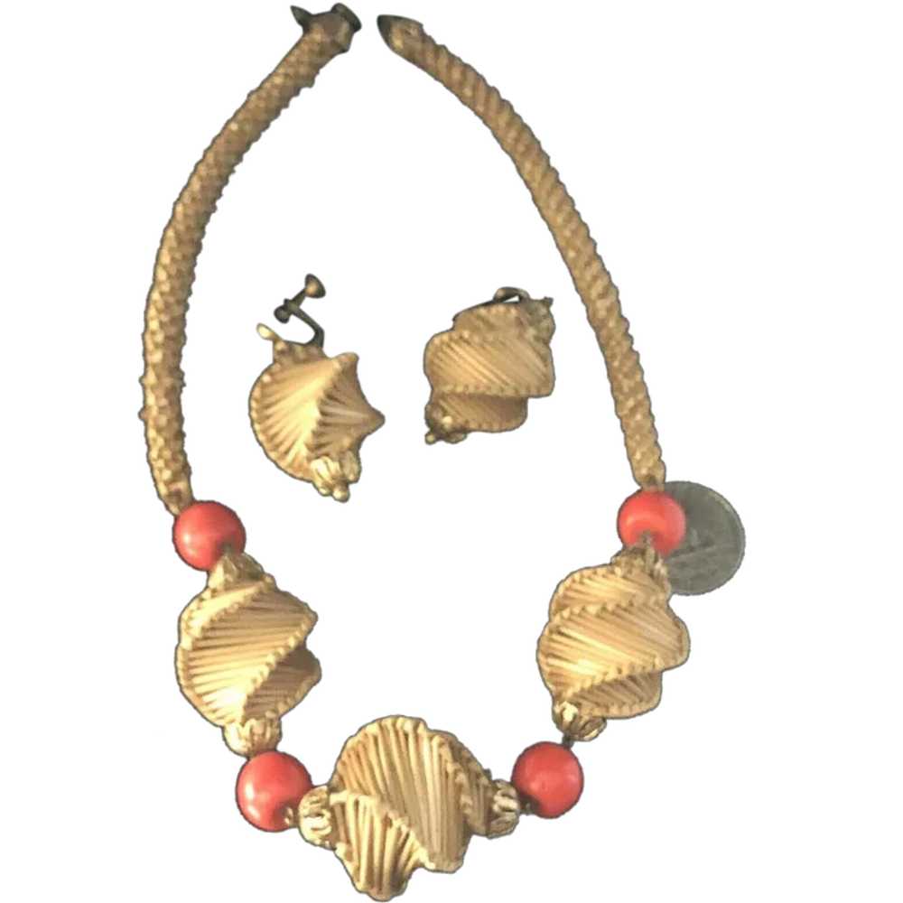 RARE Miriam Haskell Straw Necklace & Earring Set … - image 1