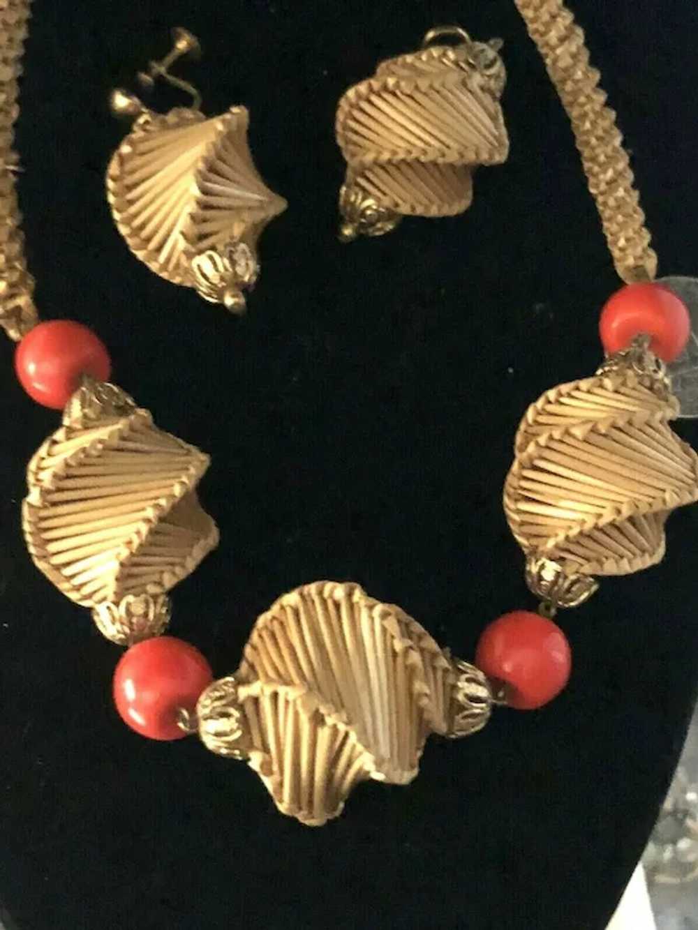 RARE Miriam Haskell Straw Necklace & Earring Set … - image 3