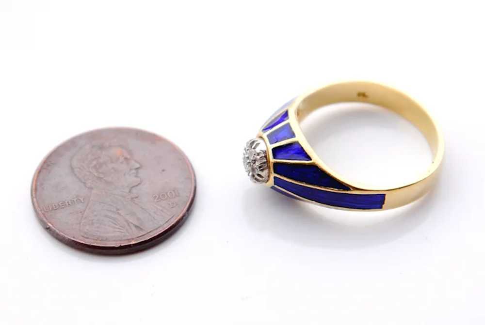 Antique Ring Diamonds Blue Enamel  solid 18k Gold… - image 10