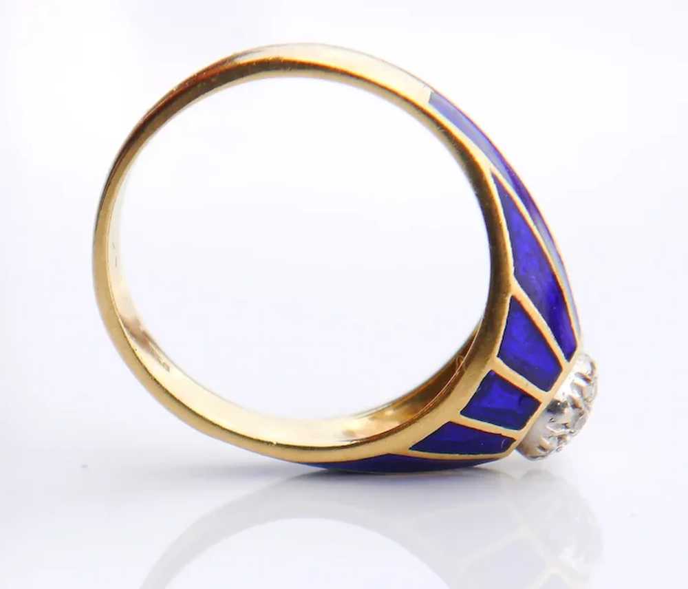 Antique Ring Diamonds Blue Enamel  solid 18k Gold… - image 4