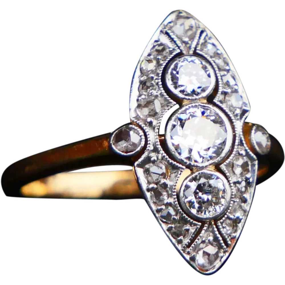 Antique Ring 1 ctw Diamonds solid 18K Yellow Gold… - image 1