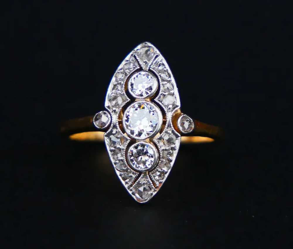 Antique Ring 1 ctw Diamonds solid 18K Yellow Gold… - image 2
