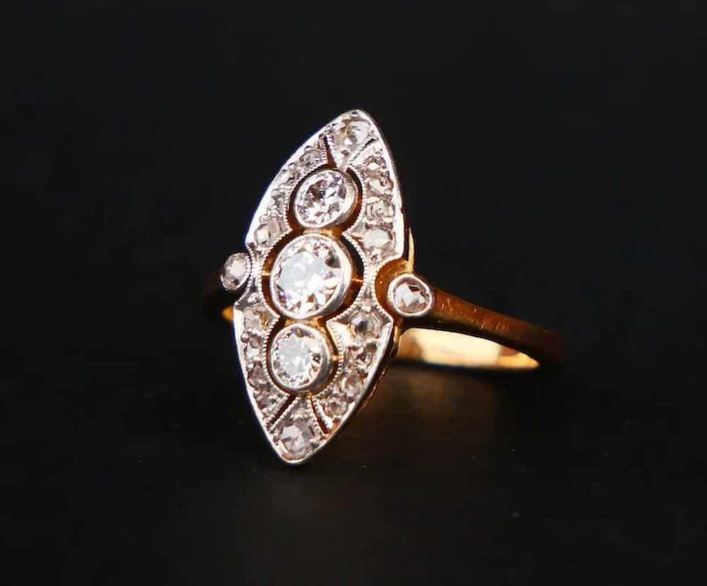 Antique Ring 1 ctw Diamonds solid 18K Yellow Gold… - image 3