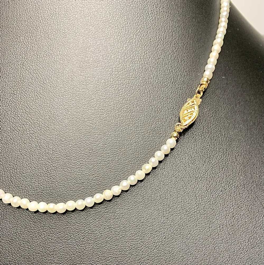 Necklace of 3mm Cultured Pearls and 14k Gold - image 3