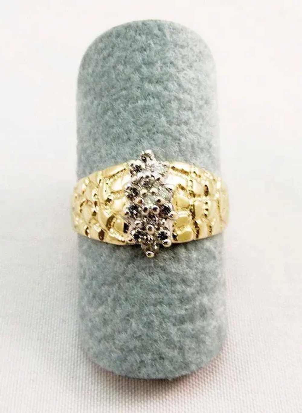 14 Karat Gold Nugget Style and Diamond Estate Ring - image 1
