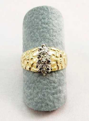14 Karat Gold Nugget Style and Diamond Estate Ring - image 1
