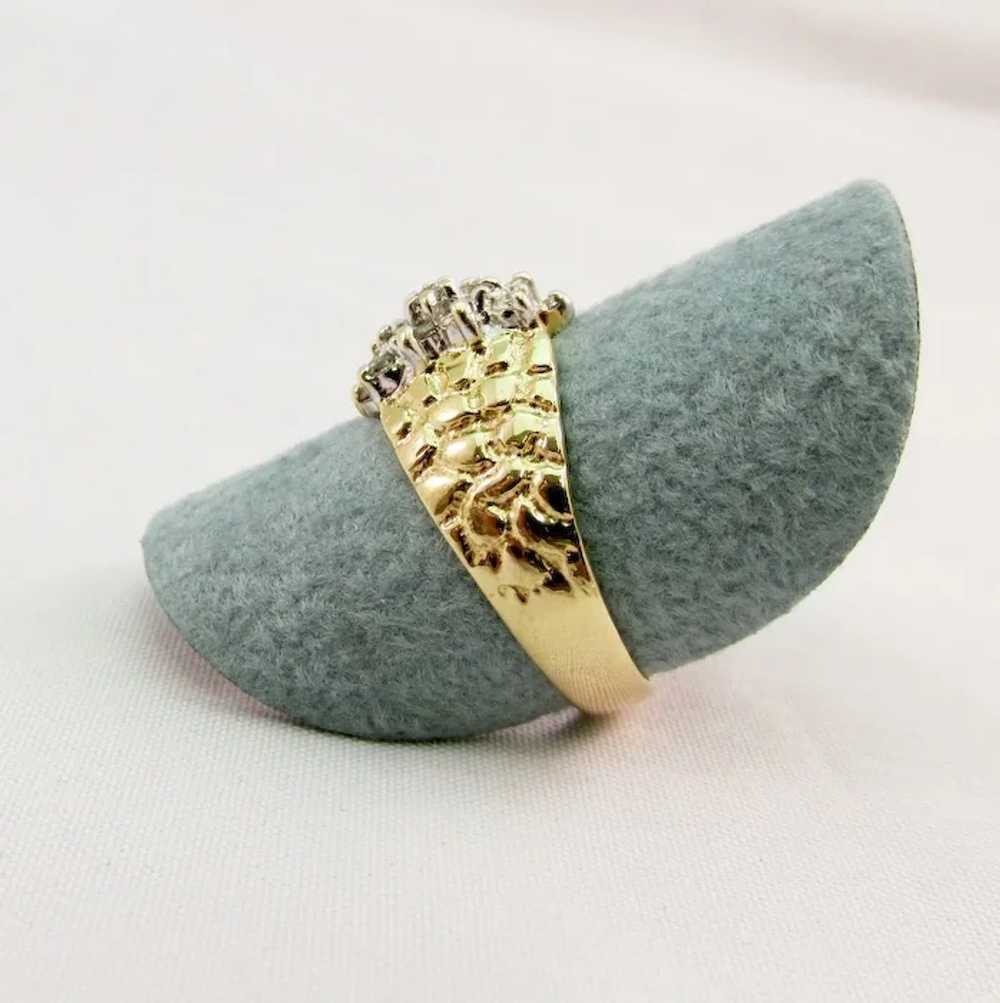 14 Karat Gold Nugget Style and Diamond Estate Ring - image 2