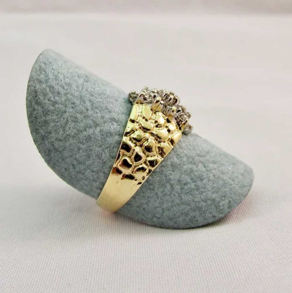 14 Karat Gold Nugget Style and Diamond Estate Ring - image 3