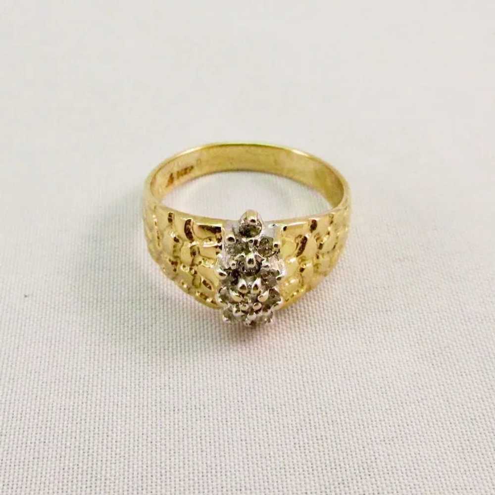 14 Karat Gold Nugget Style and Diamond Estate Ring - image 4