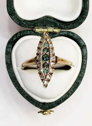 Emerald and Diamond Marquis Shaped RIng