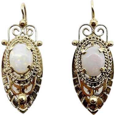 14K Gold and Opal Etruscan Revival Drop Earrings - image 1