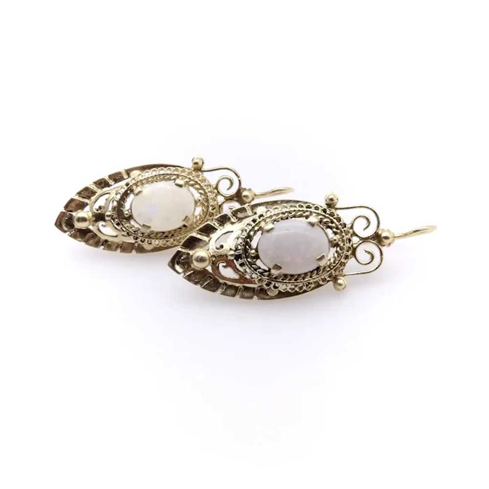 14K Gold and Opal Etruscan Revival Drop Earrings - image 3