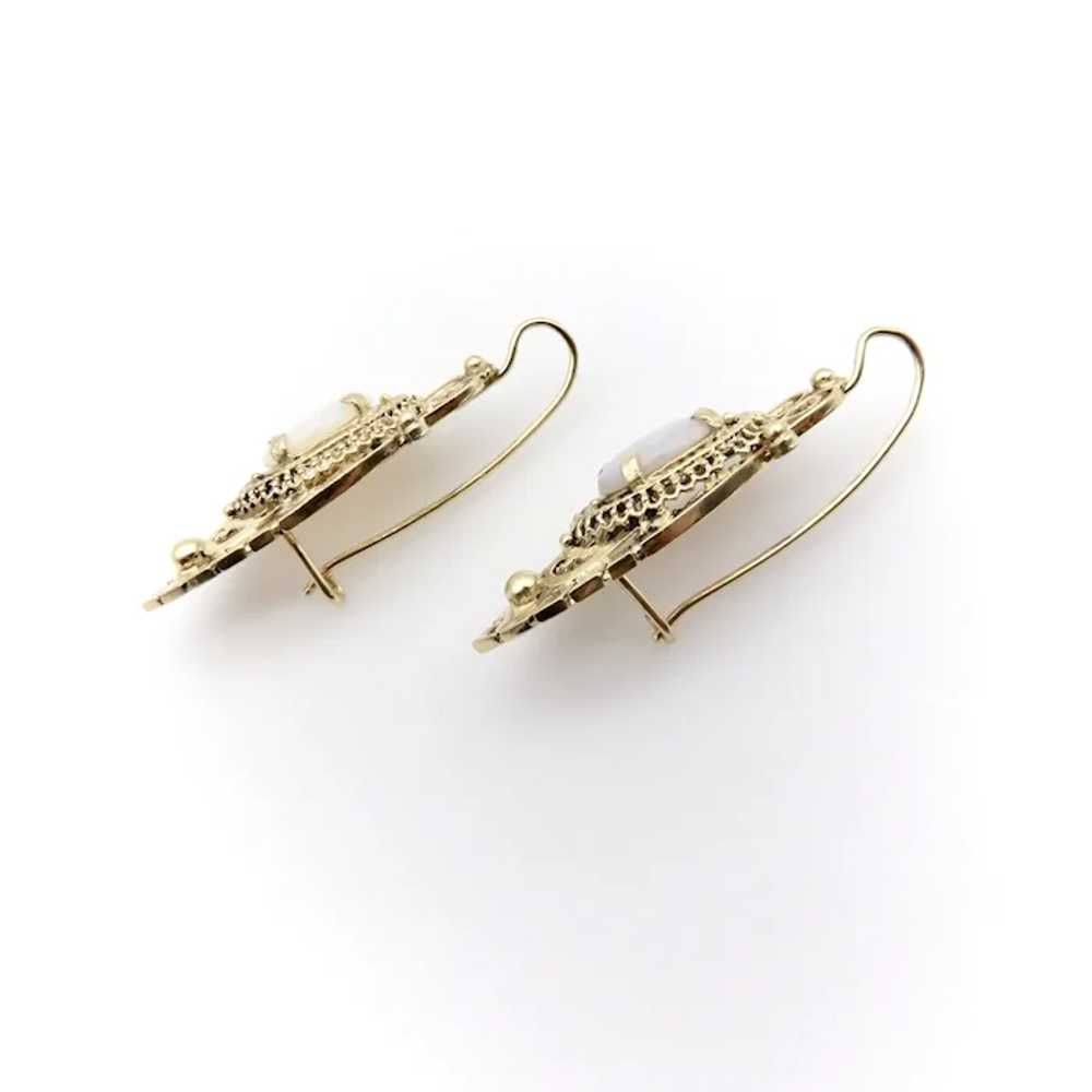 14K Gold and Opal Etruscan Revival Drop Earrings - image 4