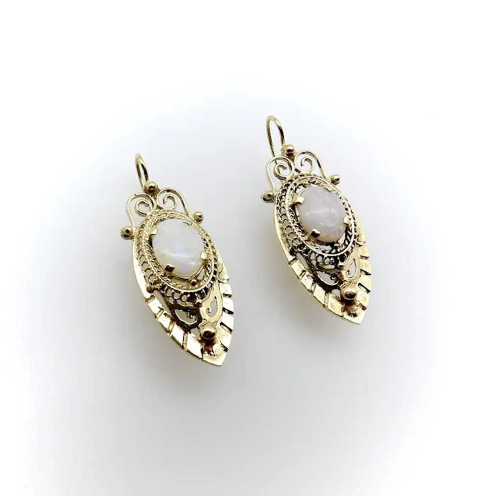 14K Gold and Opal Etruscan Revival Drop Earrings - image 5