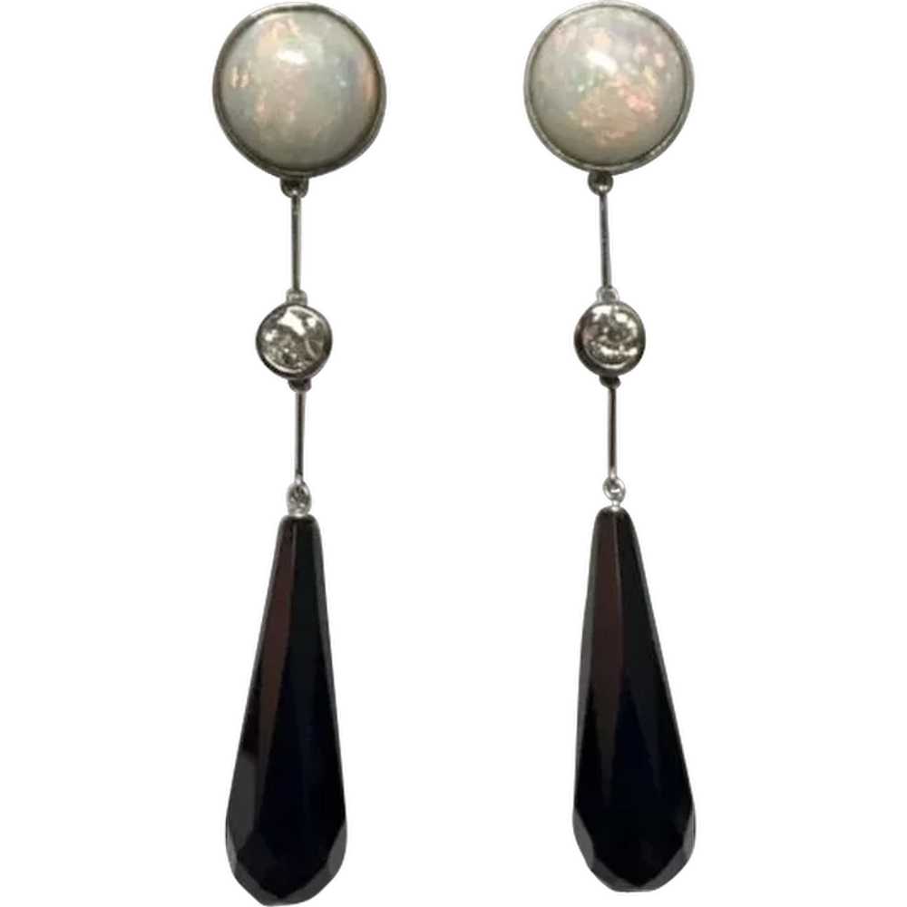Art Deco Opal Diamond Earrings - image 1