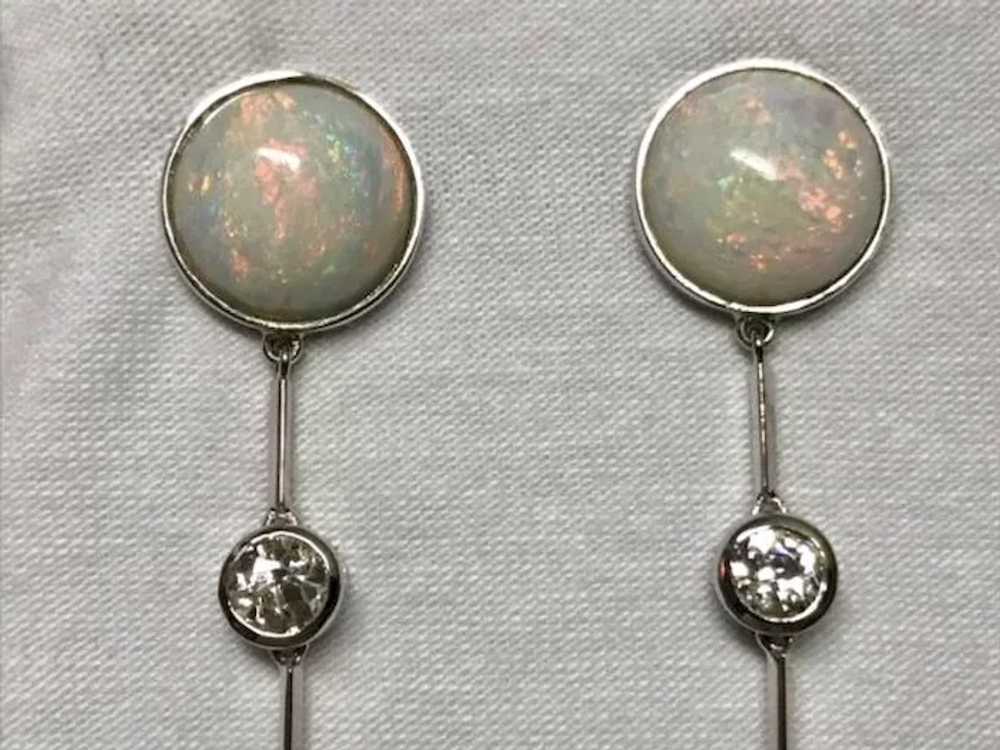 Art Deco Opal Diamond Earrings - image 2