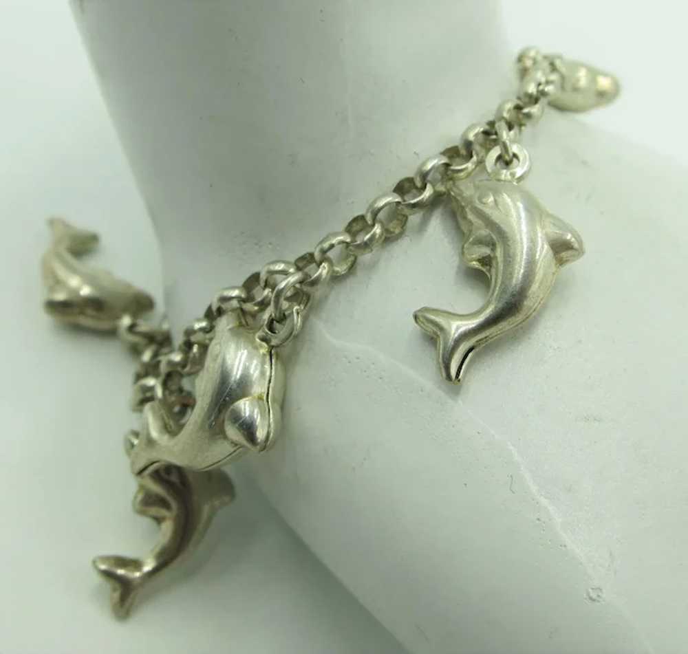 VINTAGE Sterling Dolphin Size 6 1/2 inch with 8 D… - image 2