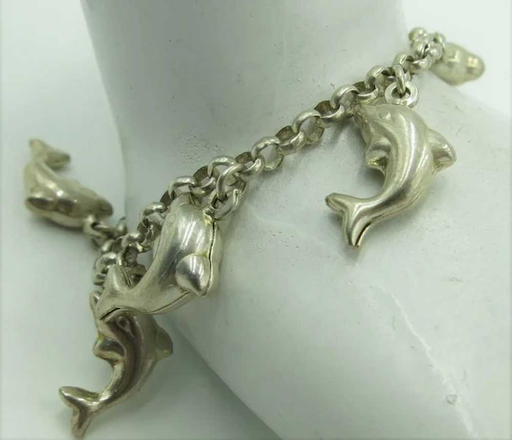 VINTAGE Sterling Dolphin Size 6 1/2 inch with 8 D… - image 3