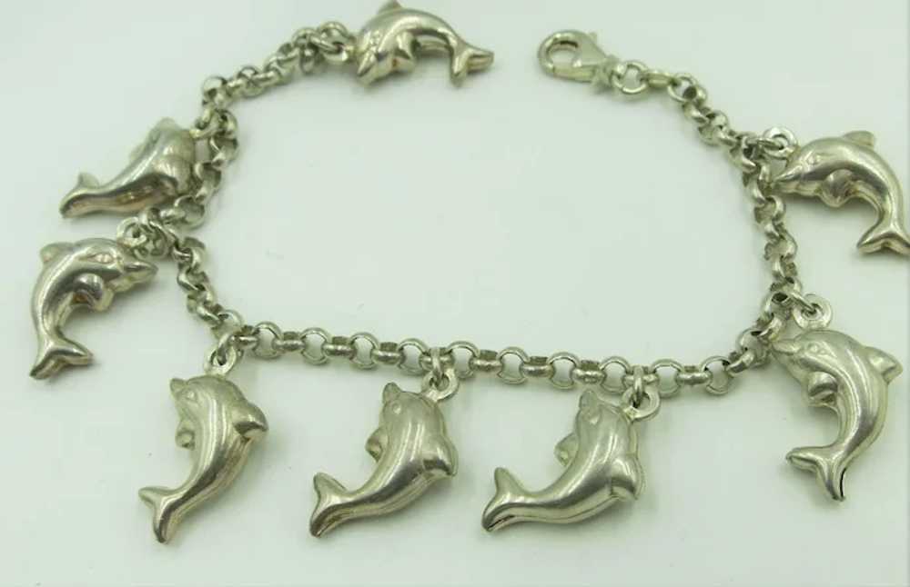 VINTAGE Sterling Dolphin Size 6 1/2 inch with 8 D… - image 4