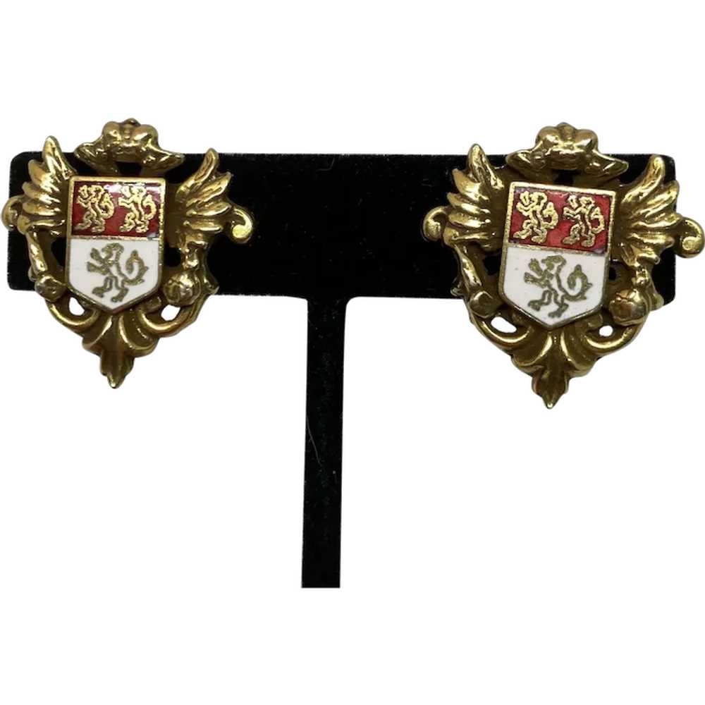 Early Coro gold tone Heraldic earrings, circa 192… - image 1
