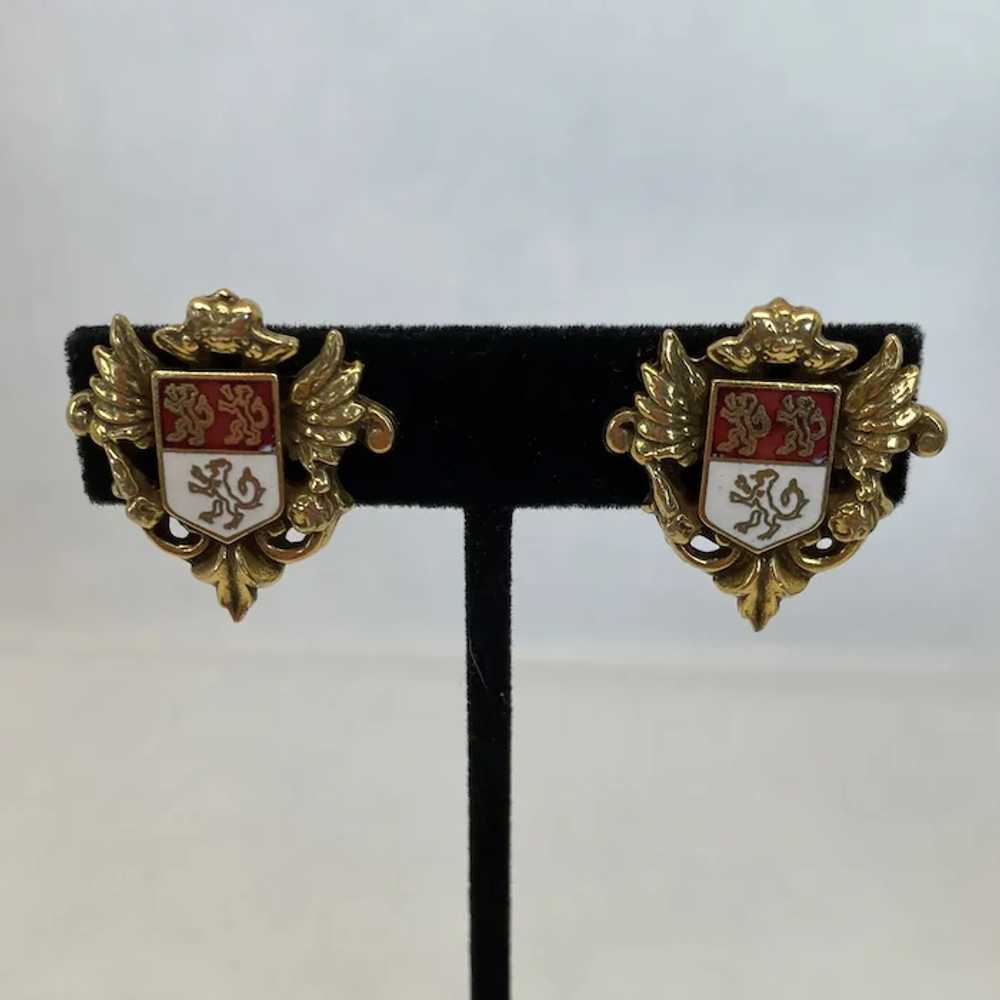 Early Coro gold tone Heraldic earrings, circa 192… - image 2