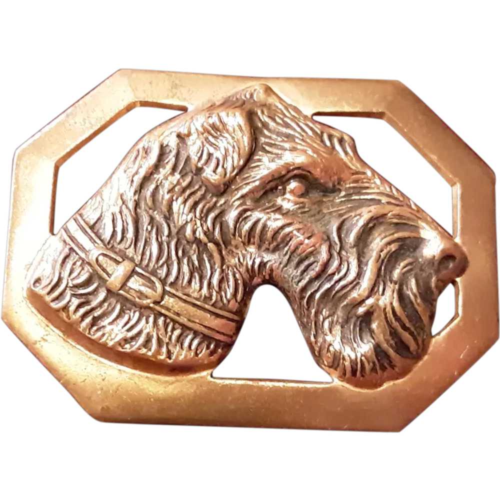 Vintage Goldtone Terrier Dog Brooch Pin Circa 194… - image 1