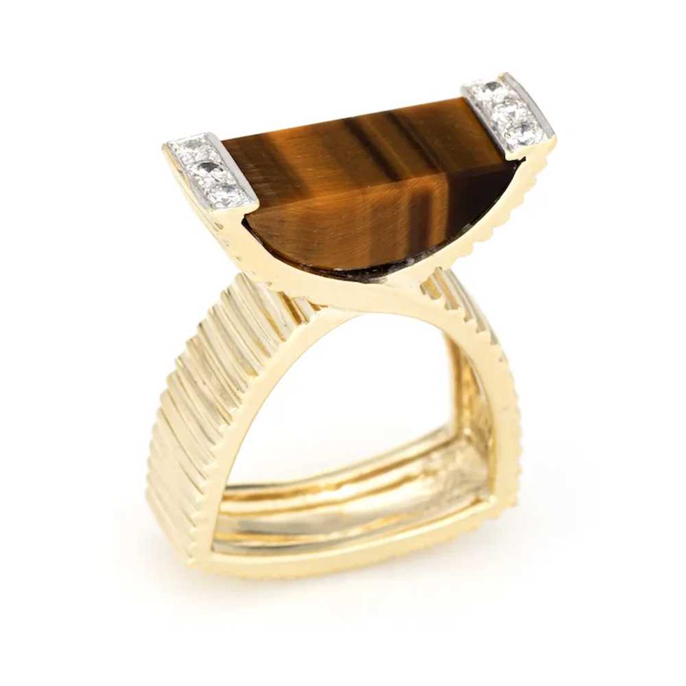 Vintage 70s Tigers Eye Diamond Ring La Triomphe 1… - image 2