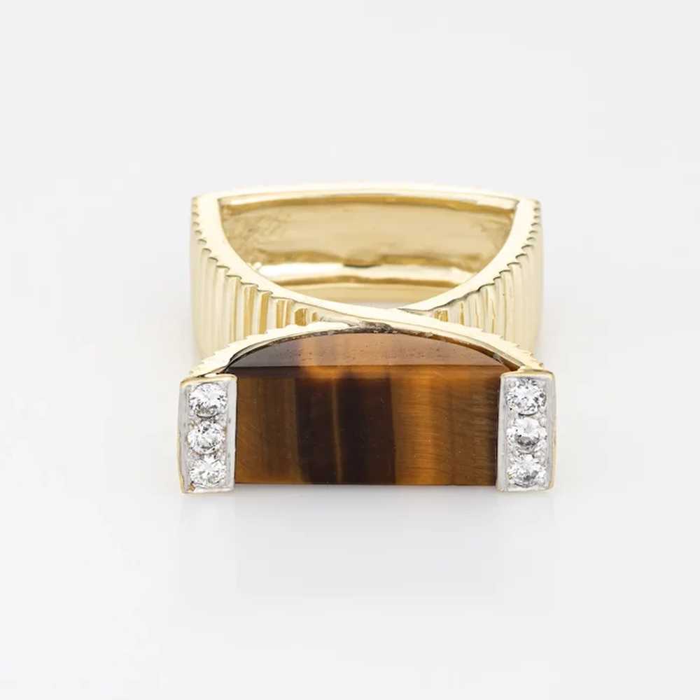 Vintage 70s Tigers Eye Diamond Ring La Triomphe 1… - image 5