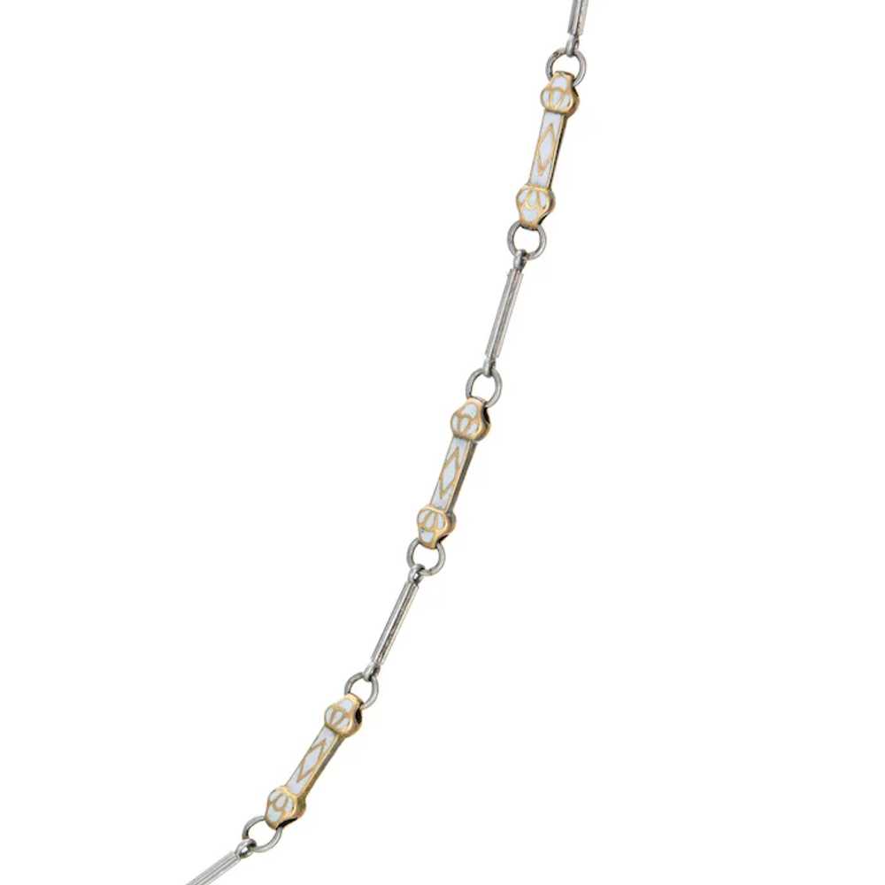 Vintage Art Deco White Enamel Necklace Platinum F… - image 2