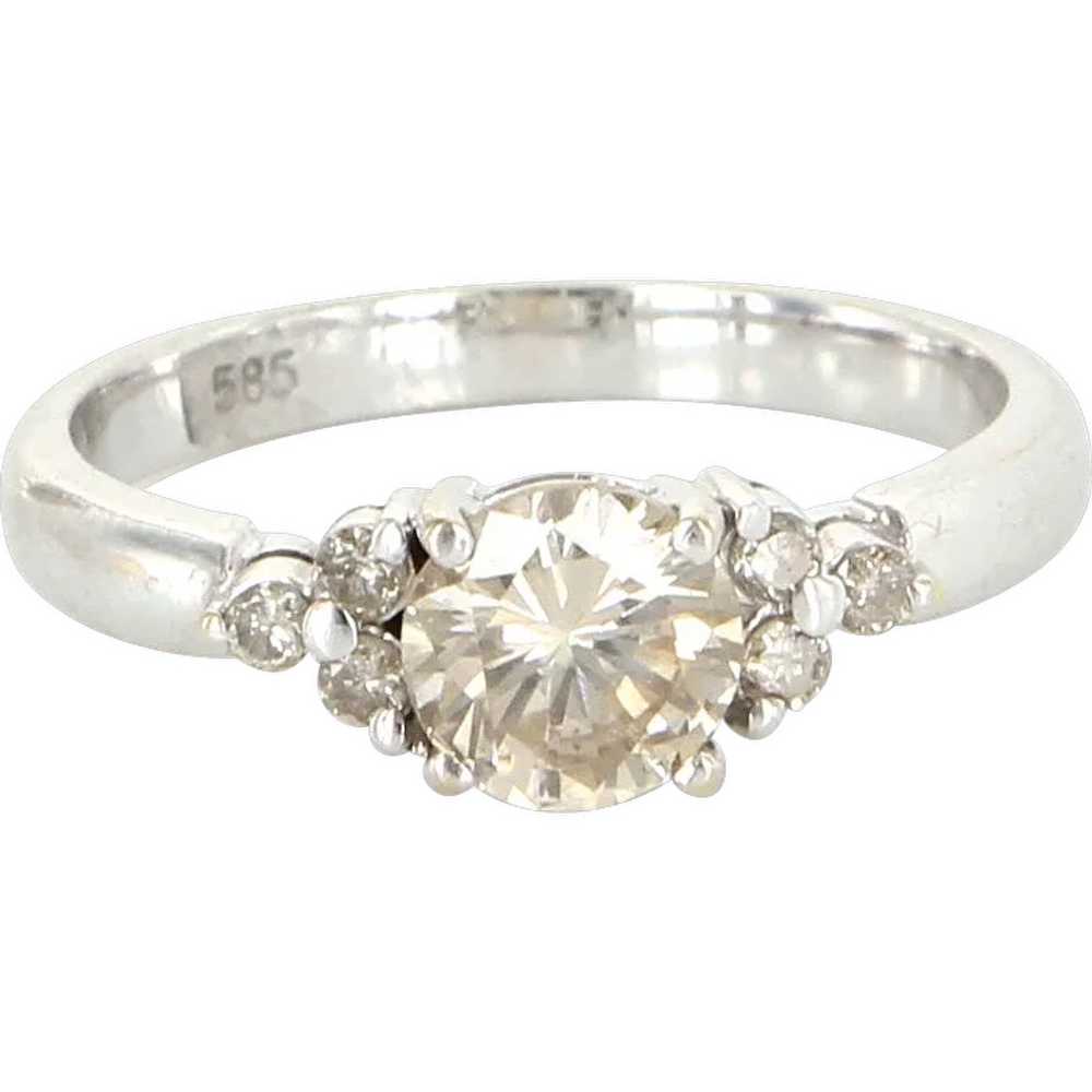 Vintage 14 Karat White Gold Diamond Engagement Ri… - image 1