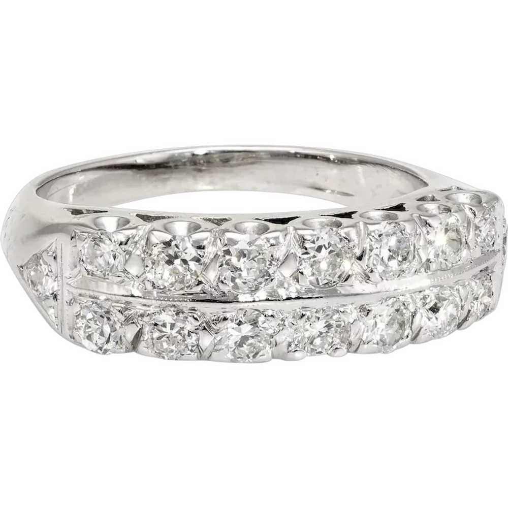 2 Row Diamond Anniversary Band Ring Vintage 14 Ka… - image 1