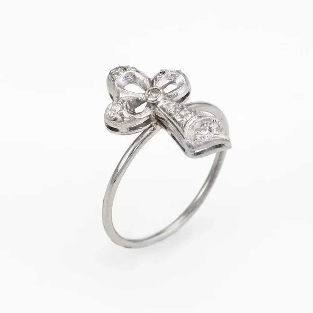 Antique Clover Conversion Ring Art Deco Diamond 1… - image 2