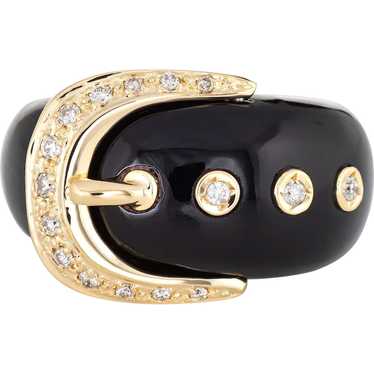Diamond Buckle Ring Sz 5 Black Resin Wide Band Es… - image 1