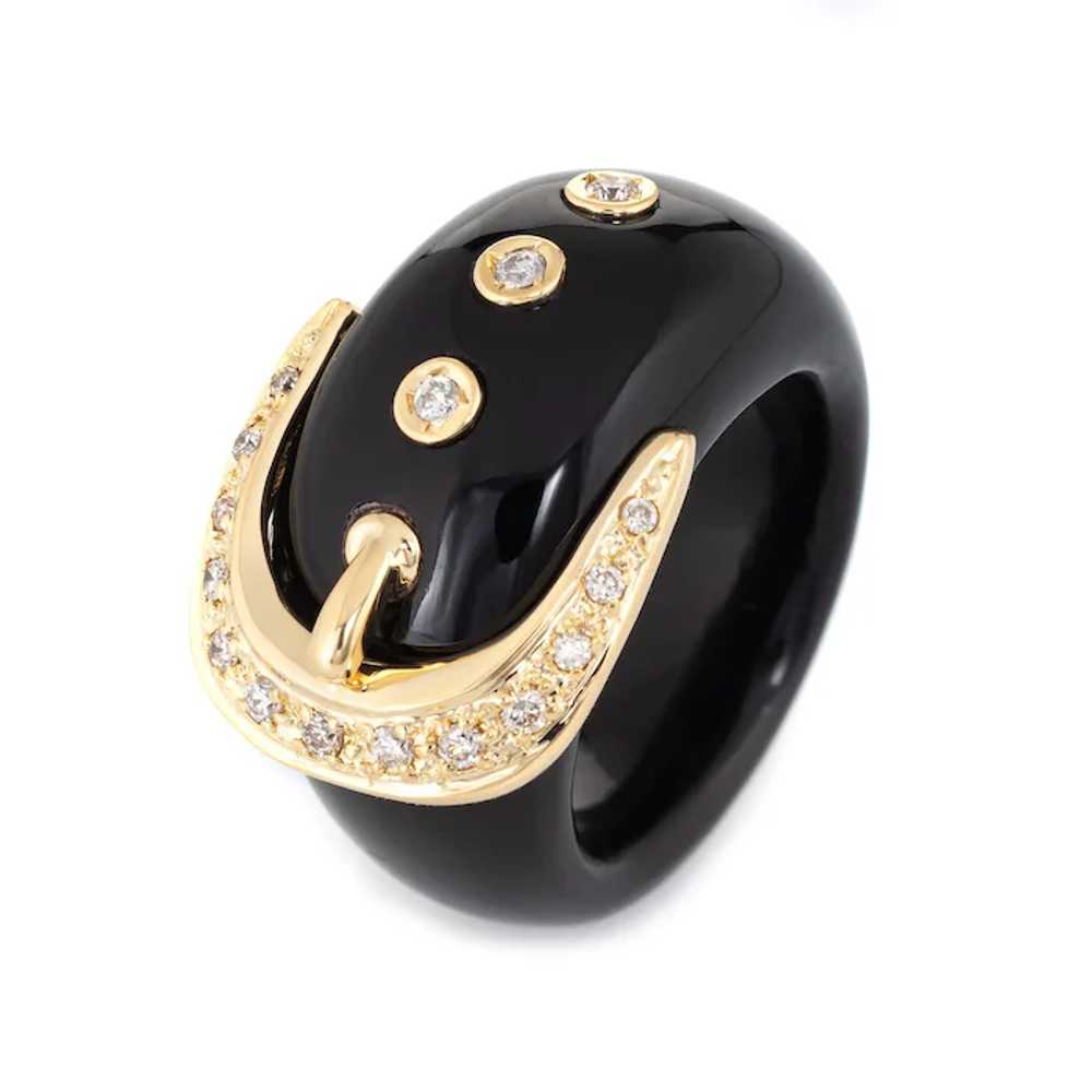 Diamond Buckle Ring Sz 5 Black Resin Wide Band Es… - image 2
