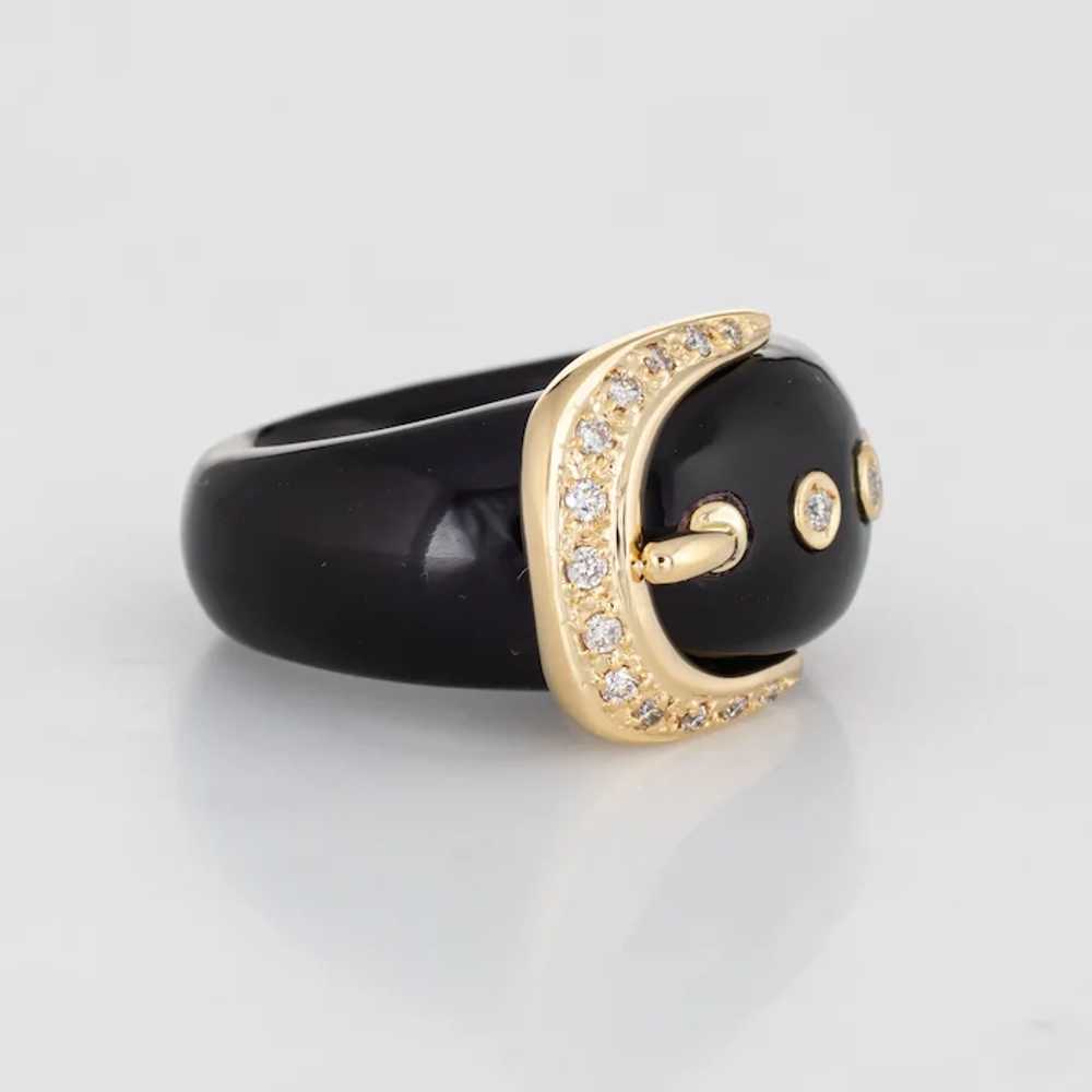 Diamond Buckle Ring Sz 5 Black Resin Wide Band Es… - image 3